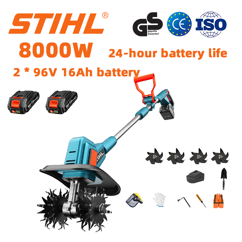 (czas pracy baterii 24 godziny) Pług 8000 W + bateria litowa 96 V 16 Ah * 2 + szybka ładowarka * 1 + łopata * 1 + lemiesze pługa * 4 + różne akcesoria