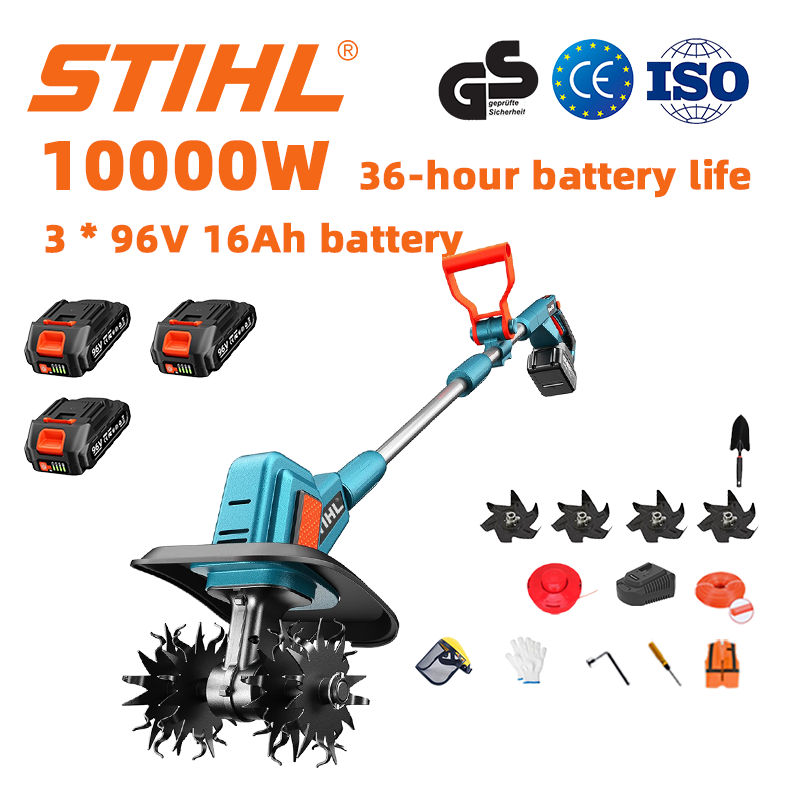 (Żywotność baterii 36 godzin) Pług 10000 W + bateria litowa 96 V 16 Ah * 3 + szybka ładowarka * 1 + łopata * 1 + lemiesz pługa * 4 + lina tnąca * 1 + różne akcesoria